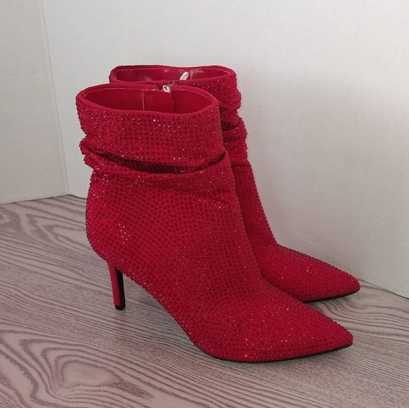 Nine West red Dazzle heels rhinestones ankle boots size 7.5 - Picture 2 of 9